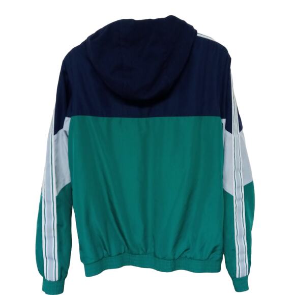 Unisex Windbreaker Color Block🔵🟢 🤍Hoodie Medium Blue Turquoise Flaws - Picture 7 of 14